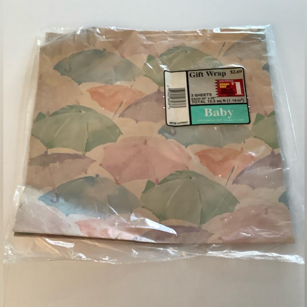 Vtg Baby Shower Gift Wrap 20" x 30" Umbrella Design